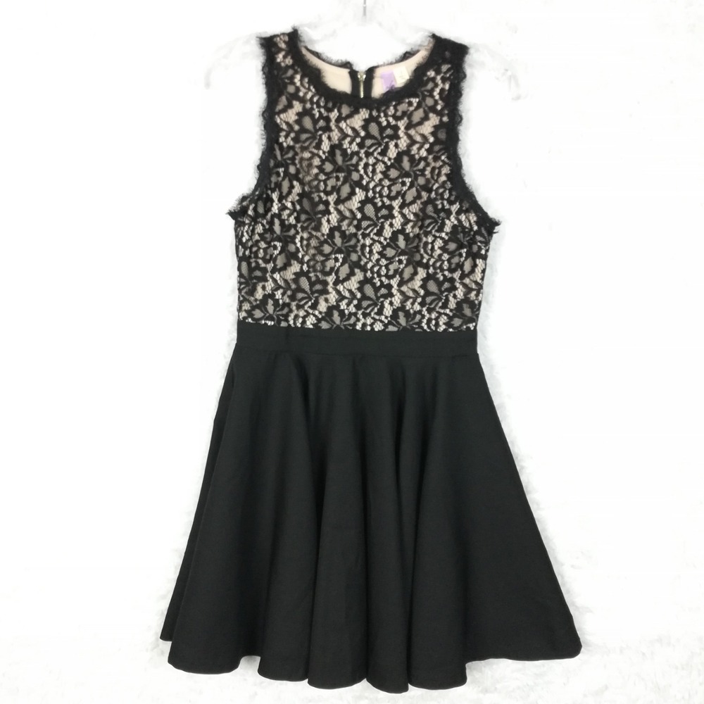 Alya Womens Dress Mini Cocktail Black Cream Lace Bodice Flared Skater S